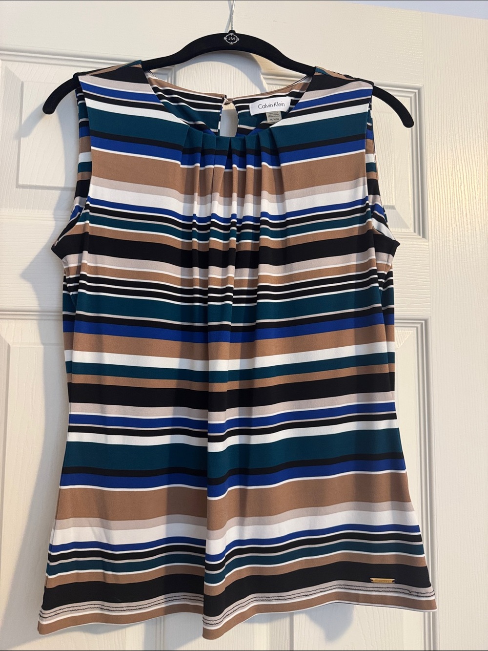 Calvin Klein Sleeveless Striped Camisole in Blue, Brown & White